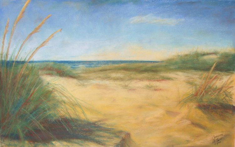 Seascape II pastel painting of sand dunes by the sea