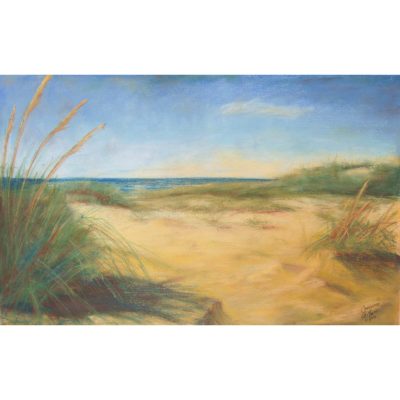 pastel painting of sand dunes by the sea