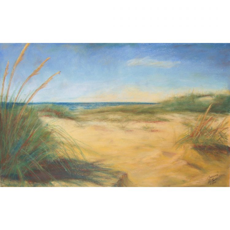Seascape II pastel painting of sand dunes by the sea