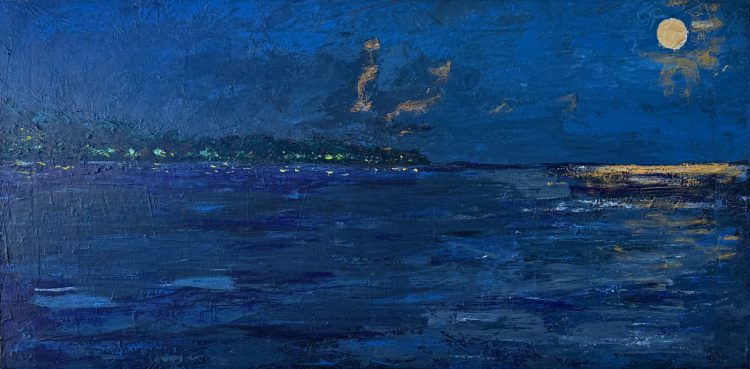acrylic painting of moonlight over a bay